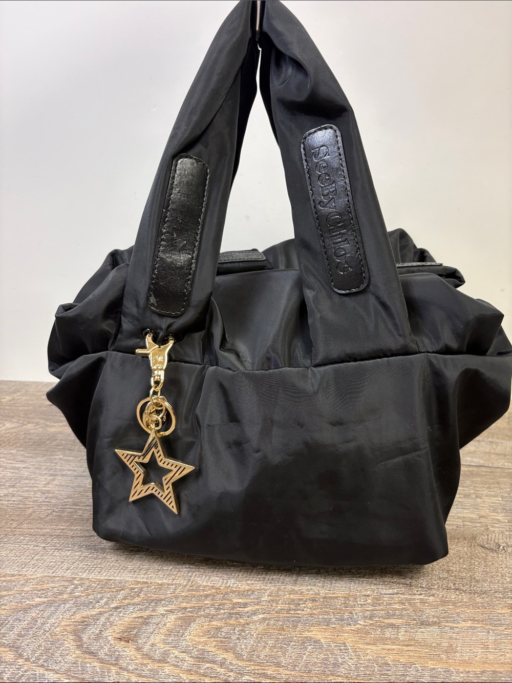 See By Chloé Black Nylon Handbag Gold Star Charm